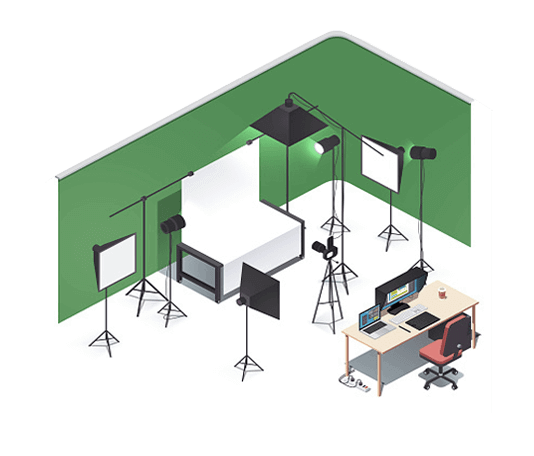 isometric photography and filming studio flat design